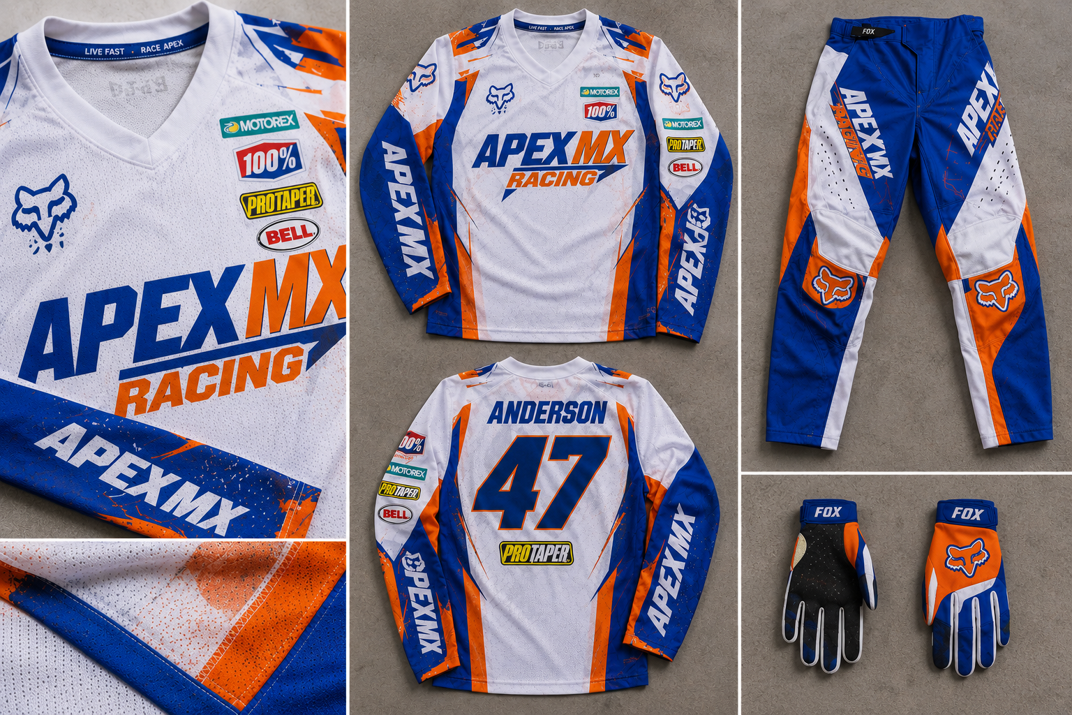Grid of six custom motocross jerseys in different colorways and designs — wholesale customization options by ZAB Sports Apparel