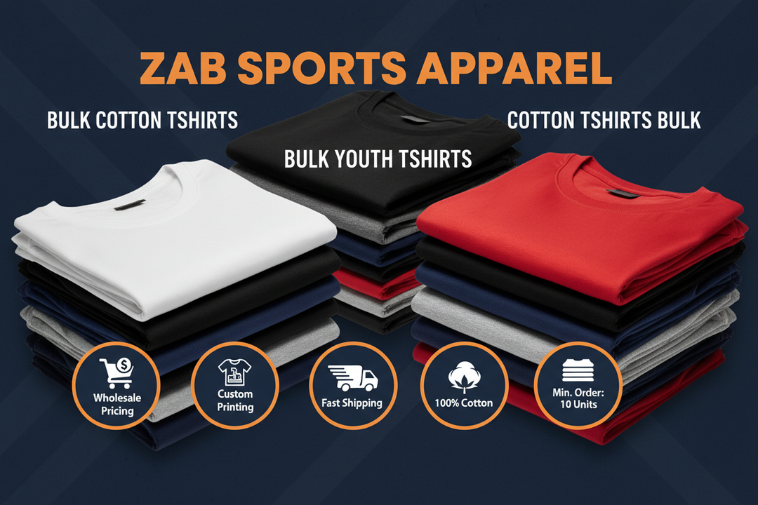 Bulk Cotton T-Shirts | Premium 100% Cotton Wholesale Tees displayed in various colors by ZAB Sports Apparel.
